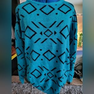 Vintage 90s Boundary Waters Aqua Blue & Black Sweater sz L
